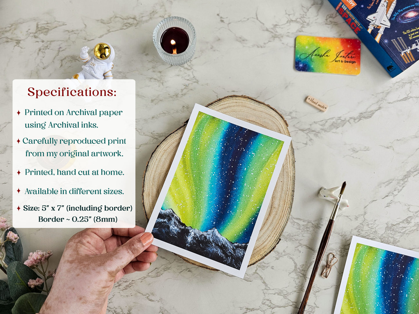 Northern Lights Watercolor Painting | Aurora Borealis Art Print