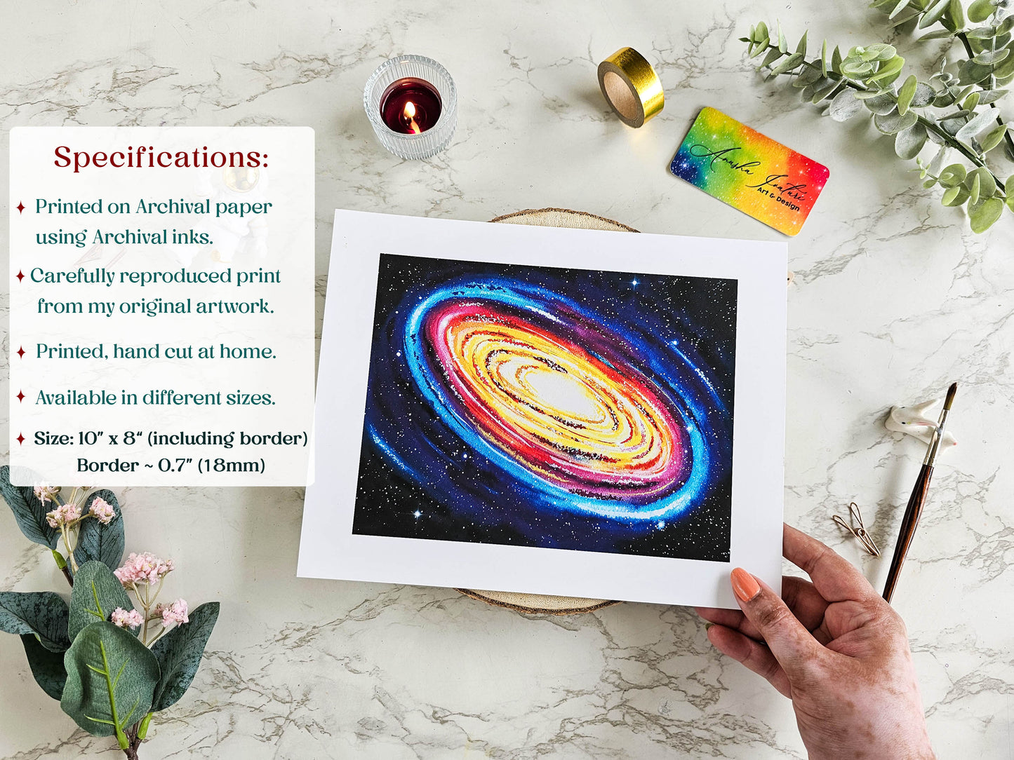 Spiral Galaxy Painting Print | Watercolor Andromeda Galaxy Art