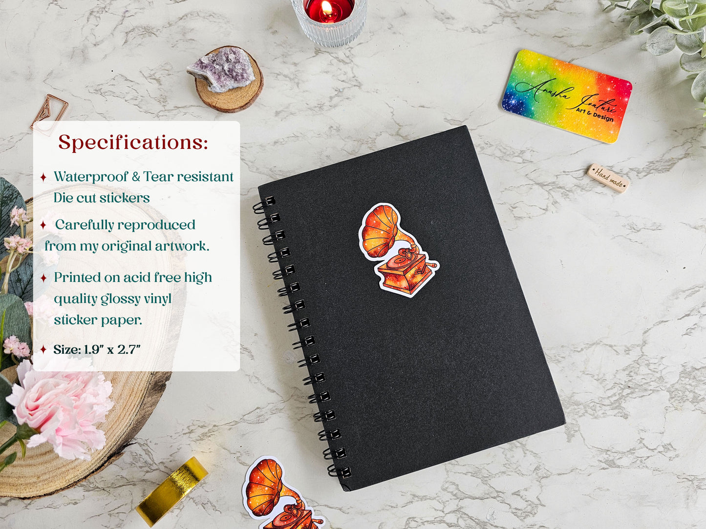 Vintage Gramophone Galaxy Sticker | Cute Vinyl Laptop Stickers