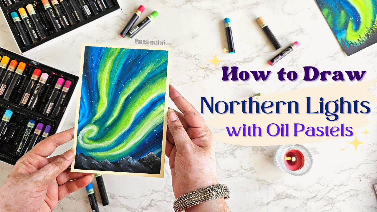 Load video: Northern lights with Oil Pastels step by step TUTORIAL 