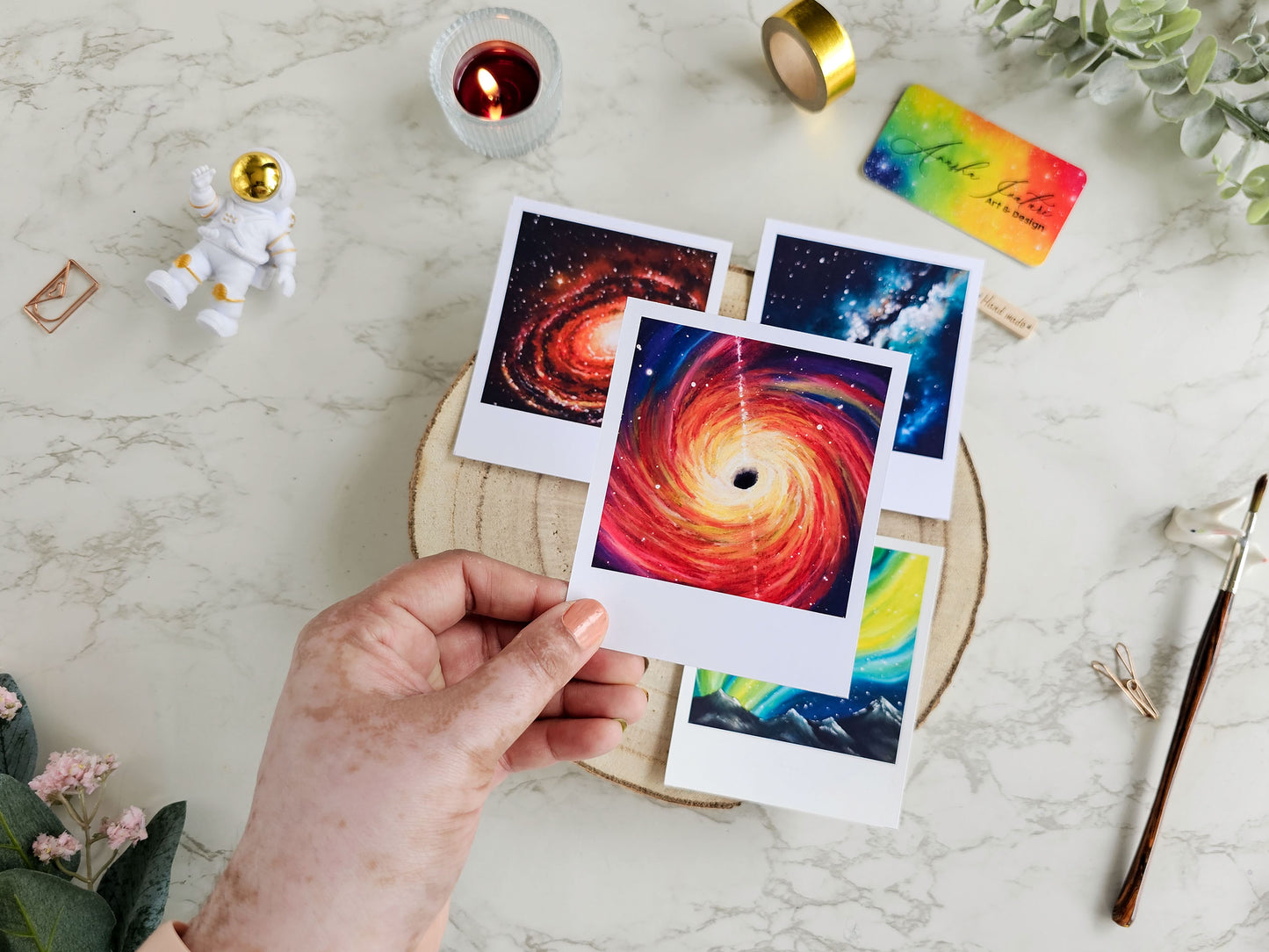 Set of 4 Polaroid Prints | Cute Polaroid style Space Art prints