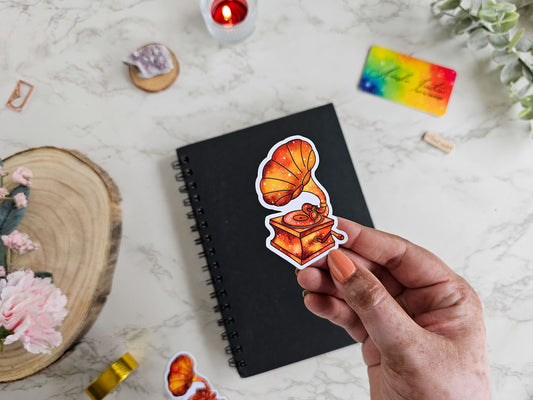 Vintage Gramophone Galaxy Sticker | Cute Vinyl Laptop Stickers
