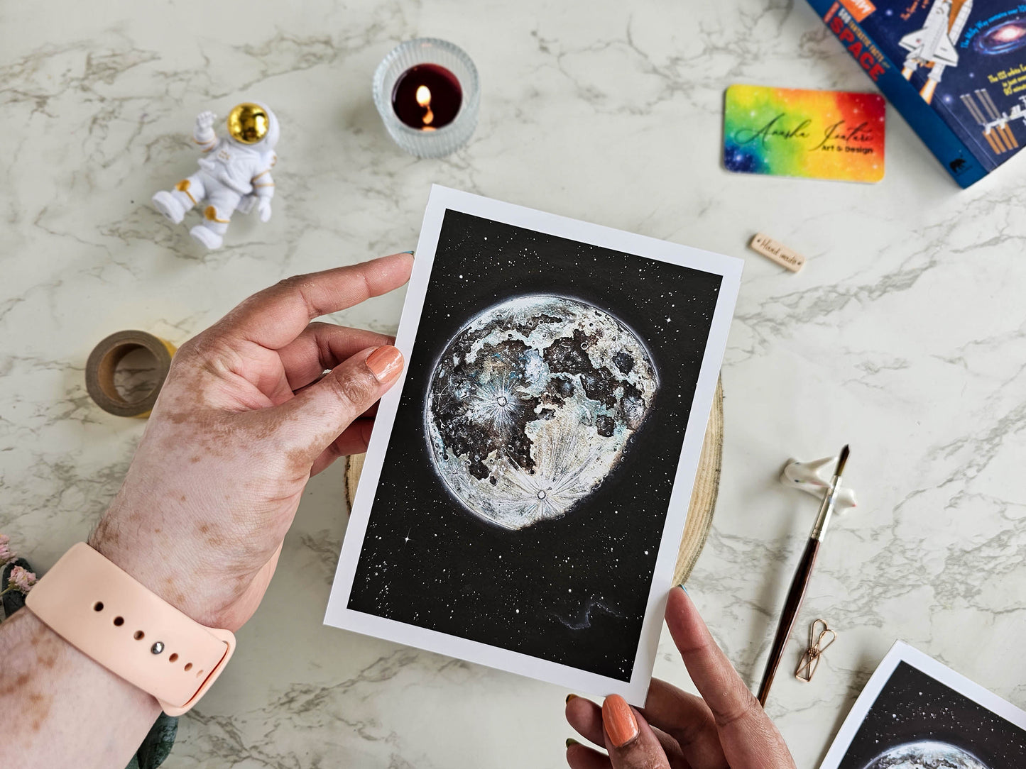 Watercolor Moon Painting Art Print