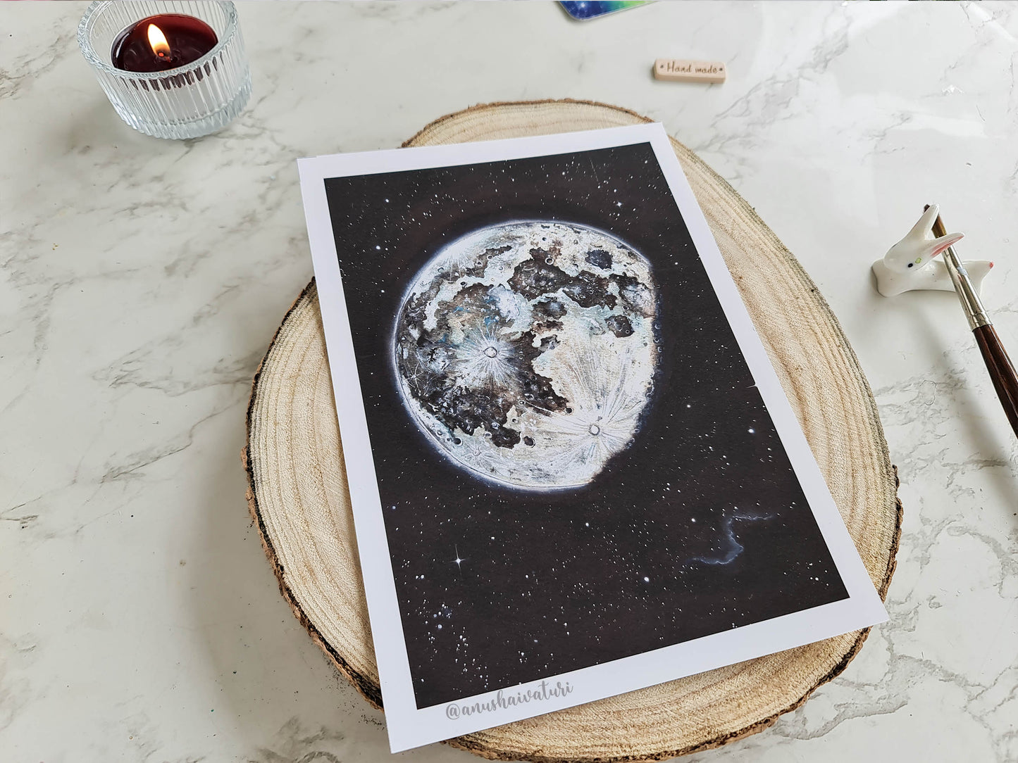 Watercolor Moon Painting Art Print